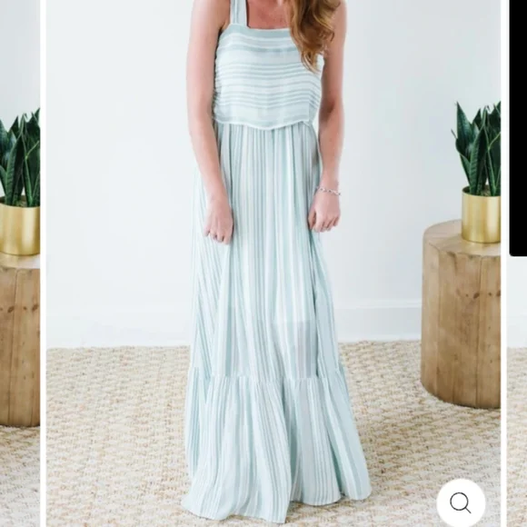 Doe & Rae | Dresses | Doe Rae Seafoam Striped Tie Back Maxi Dress | Poshmark